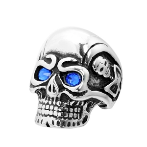Anello in Acciaio Inossidabile a Forma di Teschio Gotico per Uomo Lucidato Punk Biker Con Occhi in Strass Blu Rossi Gioielli