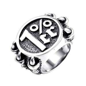 Herrenring aus Edelstahl im Retro-Punk-Stil mit 1% ER Logo und markantem Krallendesign