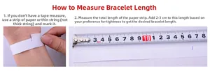 Size guide for braided bracelets showing wrist measurement steps and sizing advice