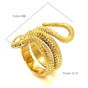 Anello da uomo a forma di serpente in acciaio inossidabile dorato, larghezza 37mm