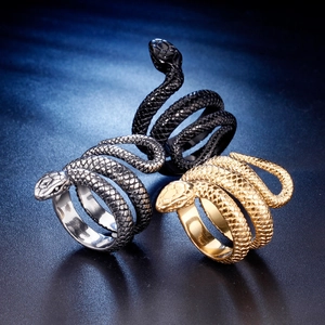 Anelli vintage a serpente da uomo in acciaio inossidabile argento, oro e nero con squame