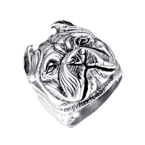 Punk style stainless steel bulldog ring featuring detailed facial wrinkles for men