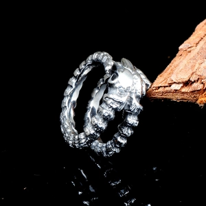 Gothic punk skeleton skull and spine ring in vintage silver stainless steel finish