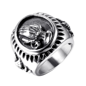 Men's gothic punk style stainless steel ring featuring hands in prayer relief design