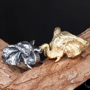Punk style geometric stainless steel elephant head rings in silver and gold plating