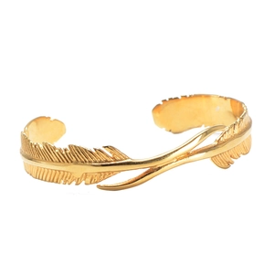 Retro Stainless Steel Feather Cuff Bracelet For Men Women Gold Plated Open Adjustable Bangle Fashion Jewelry Gift