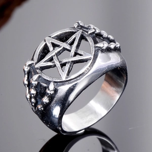 Retro Punk Stainless Steel Pentagram Claw Ring For Men Gothic Rock Hollow Star Band Ring Vintage Silver Black Jewelry Gift