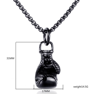 Detail van een zwarte roestvrijstalen bokshandschoen hanger van 31mm hoog en 17mm breed