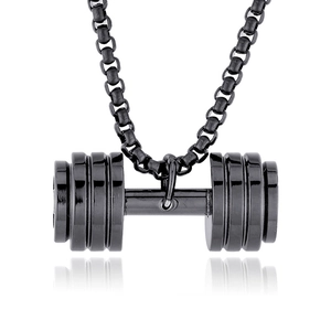 Collana con pendente a manubrio nero lucido e catena box per amanti del fitness