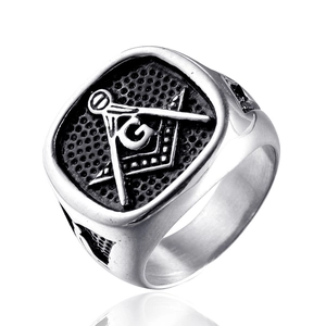 Men's Vintage Stainless Steel Freemasonry Signet Ring Masonic Symbol Square Compasses Polished Retro Punk Jewelry Gift