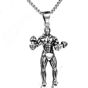 Pendentif en Acier Inoxydable Musclée Culturiste Avec Haltère Homme Hip Hop Fitness Bijoux Cadeau Pendentif Seul Sans Chaîne