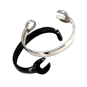 Men's Punk Rock Wrench Bangle Stainless Steel Industrial Style Open Adjustable Bracelet Hip Hop Jewelry Accessory For Men