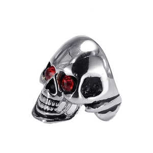 Retro punk skull ring for men with red crystal eyes made of polished stainless steel