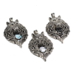 Hip hop wolf head pendant necklaces with inset rhinestones in three colors