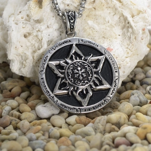 Retro hexagram star pendant necklace in vintage silver finish on natural stone background