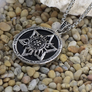Vintage stainless steel hexagram flame pendant necklace for men with box chain