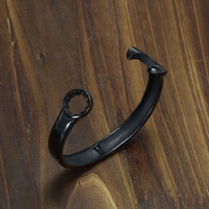 Punk style black stainless steel open bangle with unique wrench tool design for men