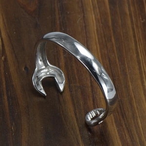 Punk style stainless steel wrench shape cuff bracelet for men in polished silver finish