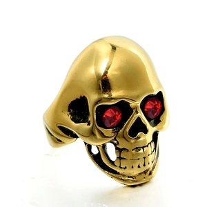 Vintage Punk Gothic Stainless Steel Skull Ring For Men Red Rhinestone Eyes Heavy Metal Rock Biker Finger Ring Jewelry