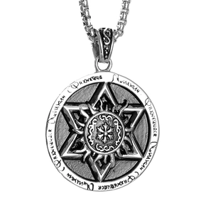 Vintage Stainless Steel Hexagram Sun Pendant Retro Gothic Rune Embossed Circle Medal Pendant Only For Men Women Jewelry
