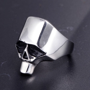 Gothic skull ring for men in polished stainless steel with vintage punk rock finish