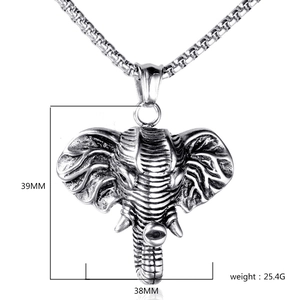 Retro stainless steel elephant god pendant necklace measuring 39mm high and 38mm wide