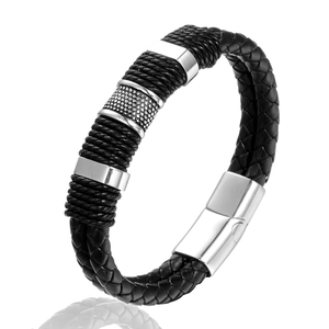 Men's Braided Stainless Steel Bracelet With Magnetic Clasp Punk Style Black Wrap Jewelry For Men Gift Fashion Accessories