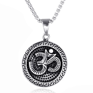 Collier Pendentif Symbole Om Vintage en Acier Inoxydable Avec Motif de Méandre Grec Bijoux de Style Ethnique Religieux Mixte