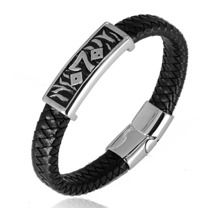 Men Vintage Woven Leather Bracelet Stainless Steel Geometric Metal Plate Magnetic Clasp Punk Rock Jewelry Gift For Men