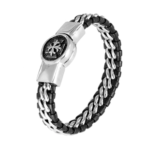 Vintage Men Punk Cross Woven Bracelet Titanium Steel Black Cord Wristband Magnetic Clasp Gothic Fashion Jewelry Gift