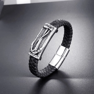 Vintage geflochtenes Lederarmband für Herren mit Metallplatte und Magnetverschluss