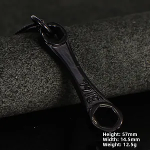 Pendentif en forme de clé en acier inoxydable 316L noir, hauteur 57mm, style industriel