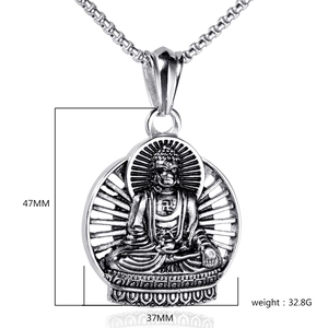 Macro view of Buddha pendant dimensions 47mm by 37mm with weight of 32.8g