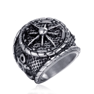 Vintage Stainless Steel Nautical Anchor Compass Ring For Men Punk Gothic Signet Ring Retro Industrial Style Male Jewelry Accessory