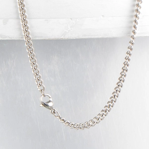Classic silver stainless steel curb chain necklace for men with a secure lobster clasp