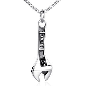 Polished 316L stainless steel wrench pendant necklace with a round box chain for men