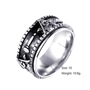 Vintage rotating Masonic stainless steel ring for men featuring detailed G emblem engraving
