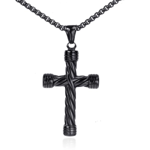 Vintage Stainless Steel Cross Pendant Necklace For Men Women Punk Gothic Twisted Rope Design Industrial Style Jewelry Gift