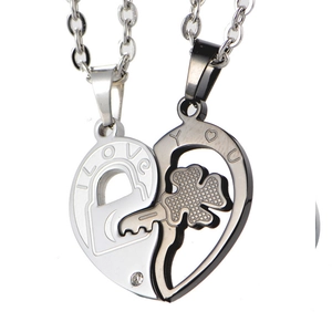 Titanium Steel Heart Puzzle Pendant Only I Love You Engraving Lock Key Clover For Couples Rhinestone Romantic Jewelry