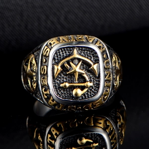 Men's two-tone stainless steel US Marines ring with anchor military emblem design
