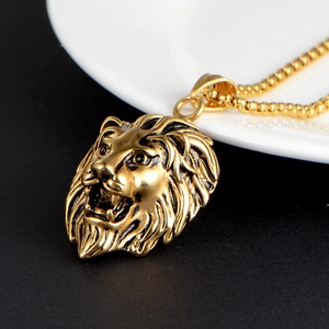 Colgante de Cabeza de León de Acero de Titanio para Hombre Hip Hop Punk Dominante Colgante Solo Sin Cadena Joyería de Hombre