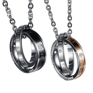 Titanium Steel Double Ring Pendant Only Without Chain Engraved Love Eternity Rhinestone Couple Pendant For Men Women