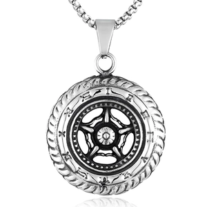 Vintage Stainless Steel Tire Wheel Hub Pendant For Men Punk Roman Numerals Mechanical Jewelry Pendant Only Without Chain