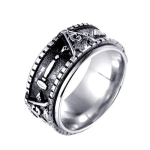 Vintage Rotatable Masonic Stainless Steel Ring For Men Retro Distressed Square Compass Letter G Punk Spinner Finger Ring