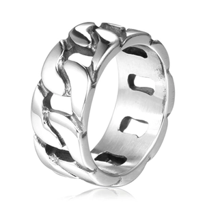 Punk Stainless Steel Cuban Link Chain Ring For Men Women Retro Hip Hop Silver Polished Band Ring Fashion Jewelry Gift