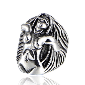 Vintage Stainless Steel Punk Ring For Men Women Gothic Lady Body Relief Carving Oxidized Band Ring Hip Hop Jewelry Gift