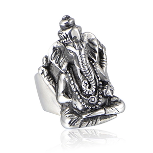 Vintage Lord Ganesha Relief Stainless Steel Ring For Men Retro Religious Elephant God Biker Punk Style Finger Jewelry Gift