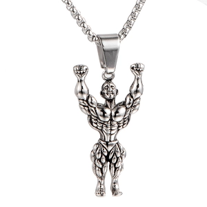 Stainless Steel Bodybuilder Muscle Man Pendant Necklace For Men Fitness Enthusiast Gym Jewelry Sporty Figure Charm Rugged Style Weightlifting Gift