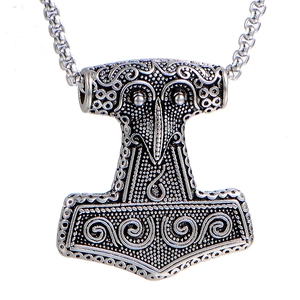 Stainless Steel Viking Thor's Hammer Mjölnir Pendant Necklace Vintage Nordic Mythology Relief Jewelry For Men Steel Color