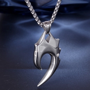 Retro stainless steel wolf tooth pendant necklace for men with white crystal on box chain